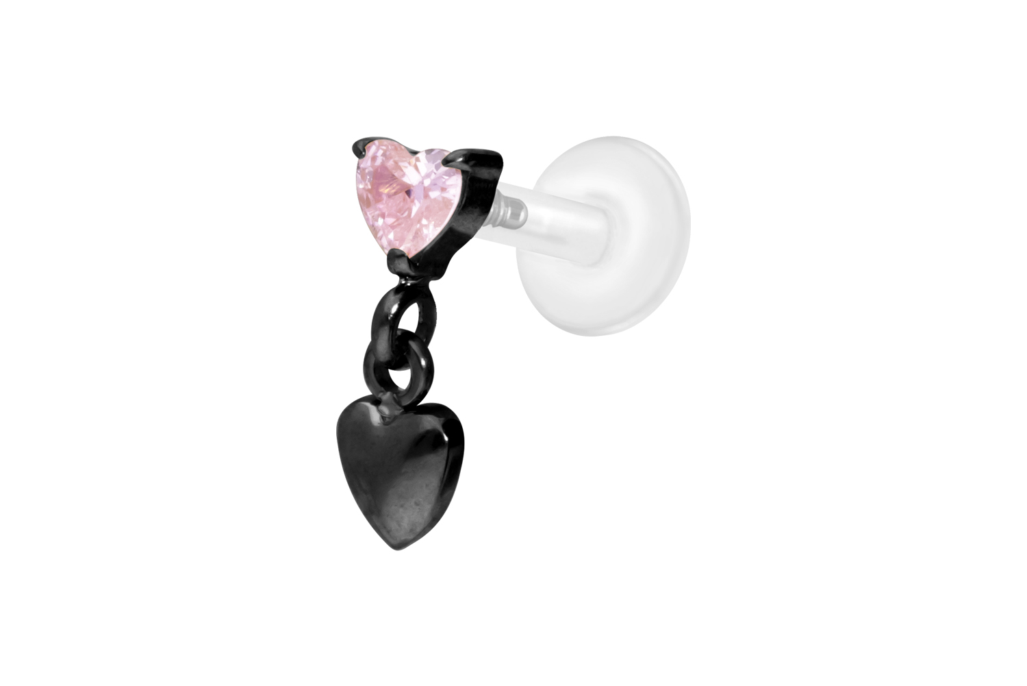 PTFE Labret Piercing mit Innengewinde + Titan-Aufsatz 2 HERZEN